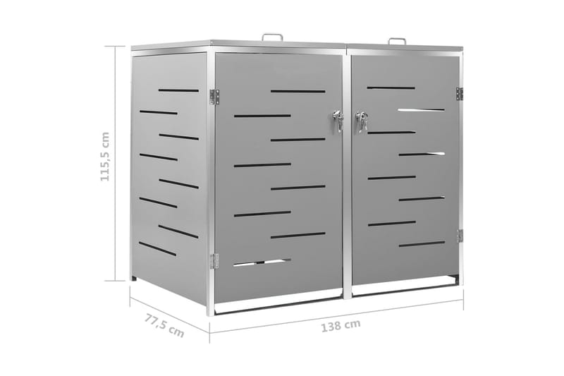 Søppeldunkskur dobbelt 138x77,5x115,5 cm rustfritt stål - Grå - Hage - Uterom & feriehus - Lagringshus & boder - Søppelskur