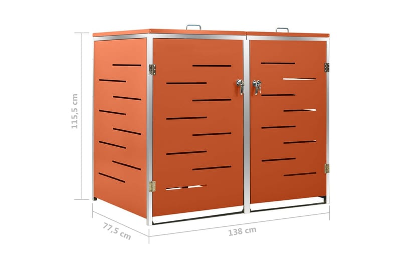 Søppeldunkskur dobbelt 138x77,5x115,5 cm rustfritt stål - Oransj - Hage - Uterom & feriehus - Lagringshus & boder - Søppelskur