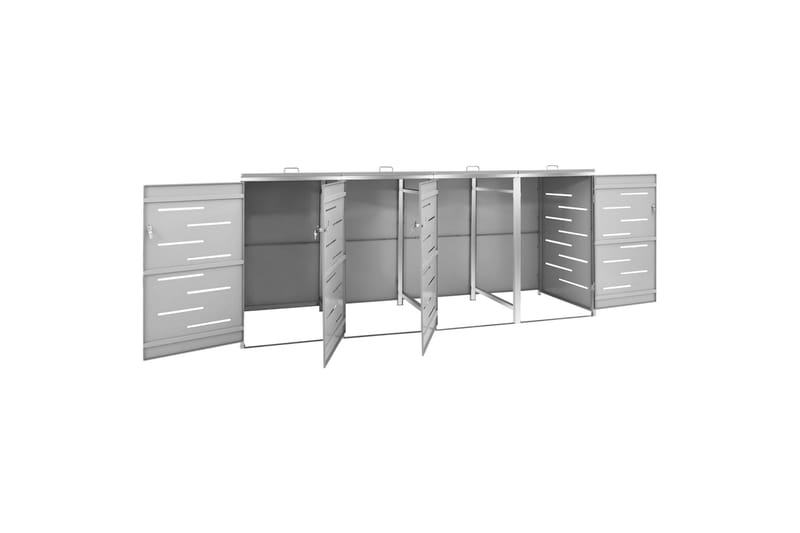 Søppeldunkskur firedobbelt 276,5x77,5x115,5 rustfritt stål - Grå - Hage - Uterom & feriehus - Lagringshus & boder - Søppelskur