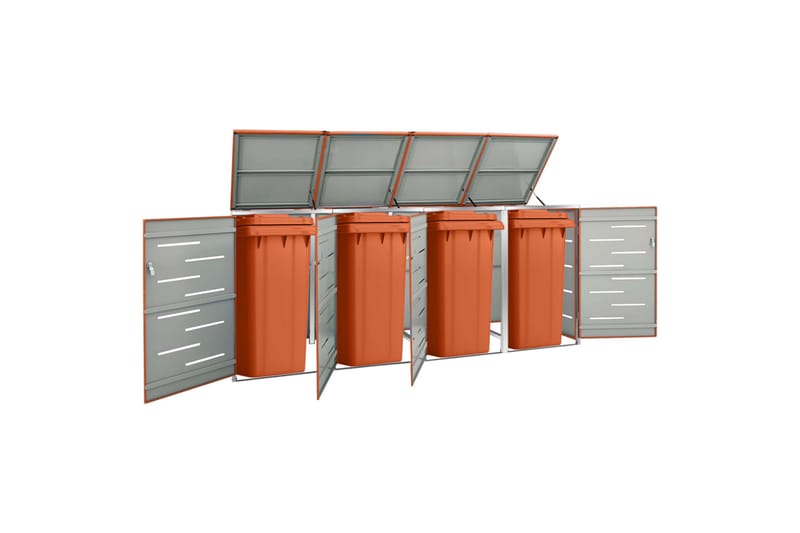 Søppeldunkskur firedobbelt 276,5x77,5x115,5 rustfritt stål - Oransj - Hage - Uterom & feriehus - Lagringshus & boder - Søppelskur