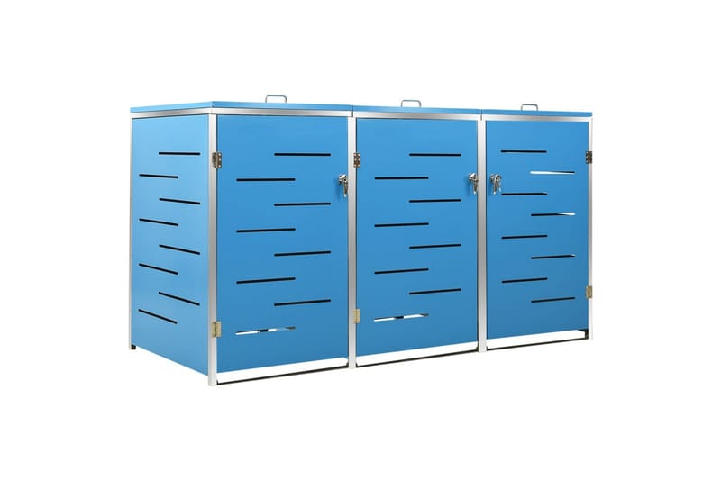 Søppeldunkskur trippelt 207x77,5x115 cm rustfritt stål - Blå - Hage - Uterom & feriehus - Lagringshus & boder - Søppelskur