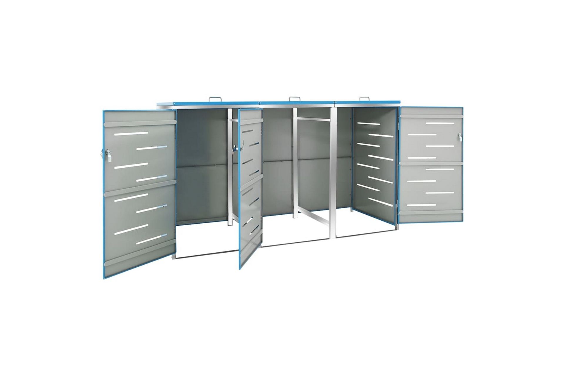 Søppeldunkskur trippelt 207x77,5x115 cm rustfritt stål - Blå - Hage - Uterom & feriehus - Lagringshus & boder - Søppelskur