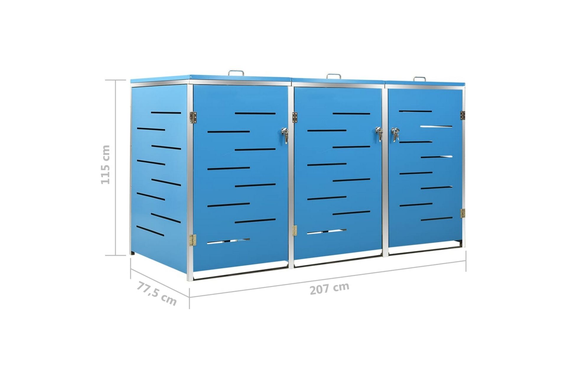 Søppeldunkskur trippelt 207x77,5x115 cm rustfritt stål - Blå - Hage - Uterom & feriehus - Lagringshus & boder - Søppelskur