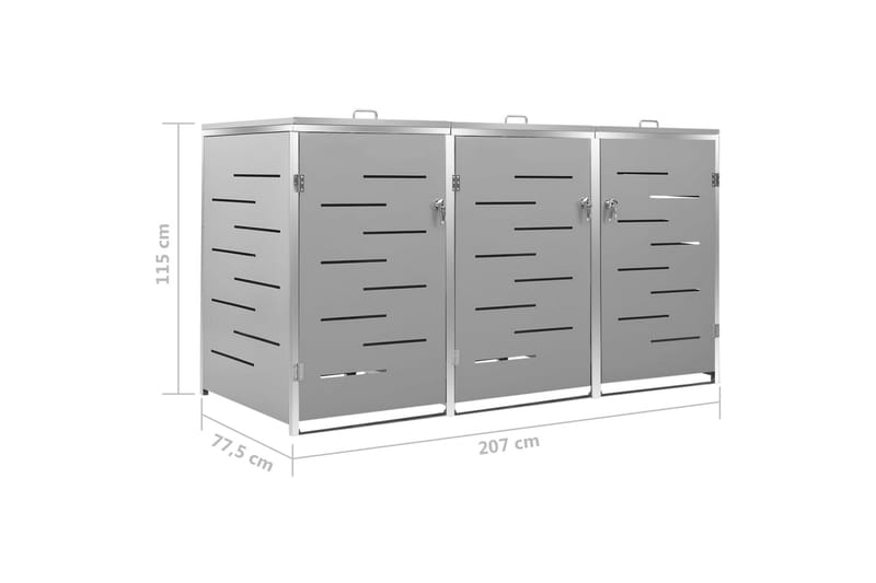 Søppeldunkskur trippelt 207x77,5x115 cm rustfritt stål - Grå - Hage - Uterom & feriehus - Lagringshus & boder - Søppelskur