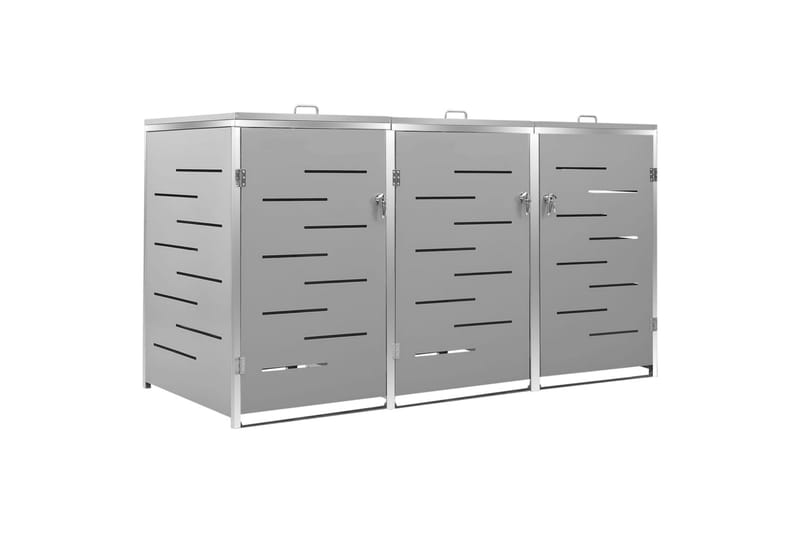 Søppeldunkskur trippelt 207x77,5x115 cm rustfritt stål - Grå - Hage - Uterom & feriehus - Lagringshus & boder - Søppelskur