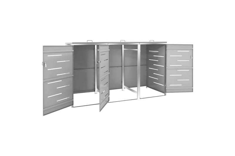 Søppeldunkskur trippelt 207x77,5x115 cm rustfritt stål - Grå - Hage - Uterom & feriehus - Lagringshus & boder - Søppelskur