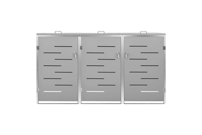 Søppeldunkskur trippelt 207x77,5x115 cm rustfritt stål - Grå - Hage - Uterom & feriehus - Lagringshus & boder - Søppelskur