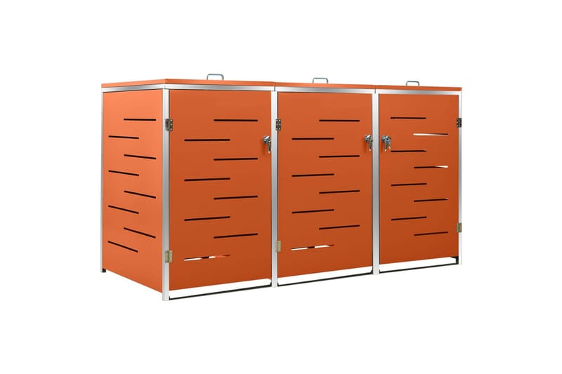 Søppeldunkskur trippelt 207x77,5x115 cm rustfritt stål - Oransj - Hage - Uterom & feriehus - Lagringshus & boder - Søppelskur