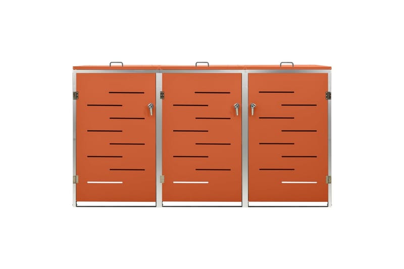 Søppeldunkskur trippelt 207x77,5x115 cm rustfritt stål - Oransj - Hage - Uterom & feriehus - Lagringshus & boder - Søppelskur