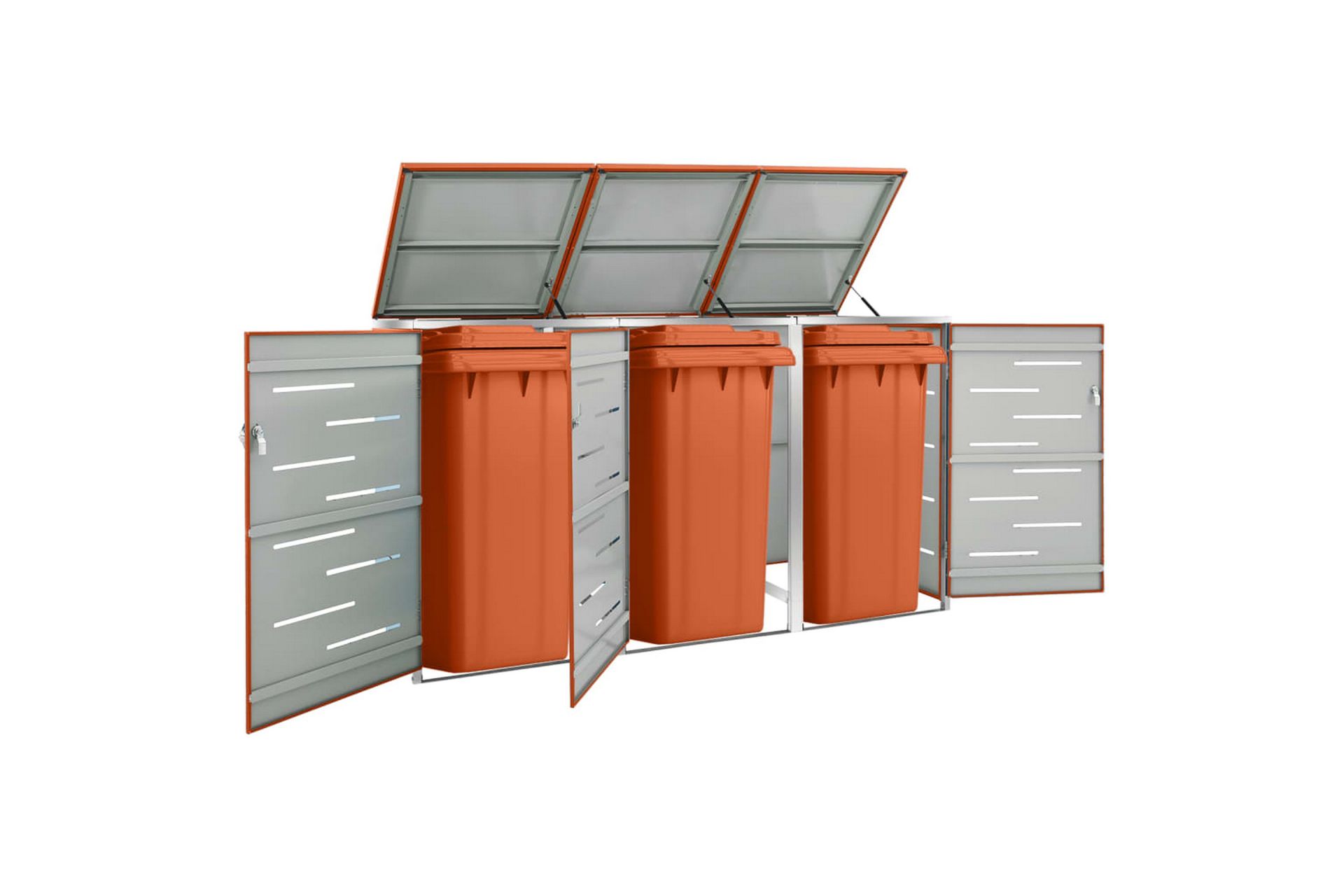 Søppeldunkskur trippelt 207x77,5x115 cm rustfritt stål - Oransj - Hage - Uterom & feriehus - Lagringshus & boder - Søppelskur