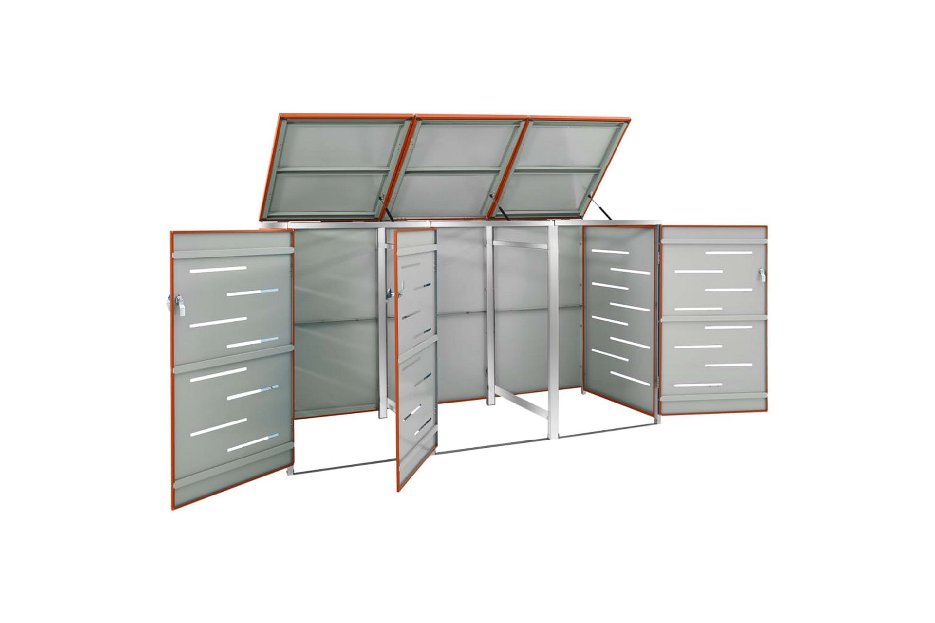Søppeldunkskur trippelt 207x77,5x115 cm rustfritt stål - Oransj - Hage - Uterom & feriehus - Lagringshus & boder - Søppelskur