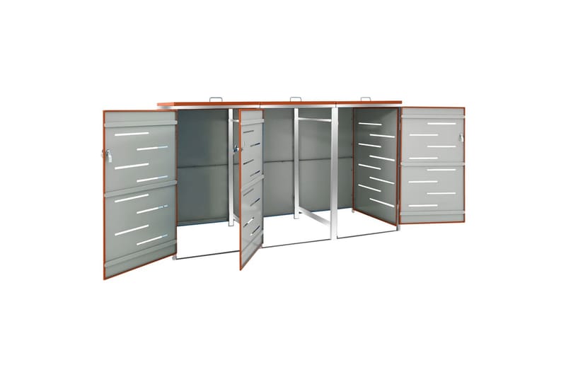 Søppeldunkskur trippelt 207x77,5x115 cm rustfritt stål - Oransj - Hage - Uterom & feriehus - Lagringshus & boder - Søppelskur