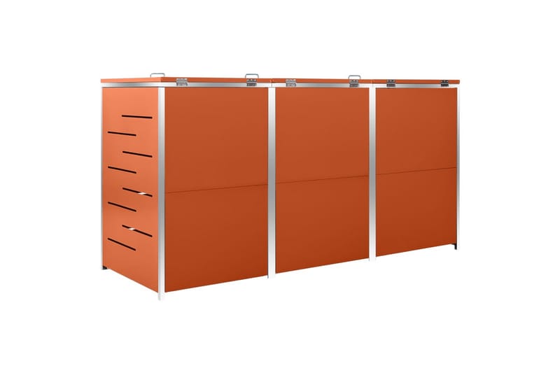 Søppeldunkskur trippelt 207x77,5x115 cm rustfritt stål - Oransj - Søppelskur
