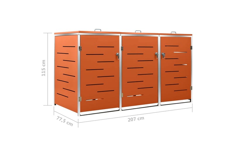 Søppeldunkskur trippelt 207x77,5x115 cm rustfritt stål - Oransj - Hage - Uterom & feriehus - Lagringshus & boder - Søppelskur