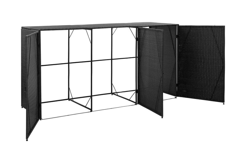 Søppeldunkskur trippel svart 229x78x120 cm polyrotting - Svart - Hage - Uterom & feriehus - Lagringshus & boder - Sykkelbod & sykkelstativ