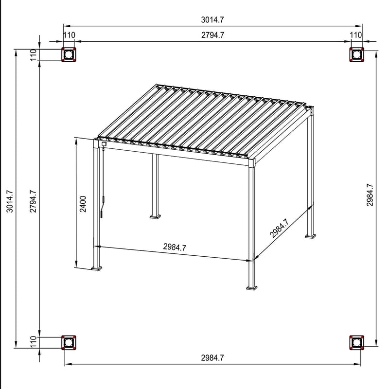 Lysthus HOME4YOU Mirador-80 mørk grå 3x3 m - mørkegrå - Hage - Uterom & feriehus - Lysthus & gazebo