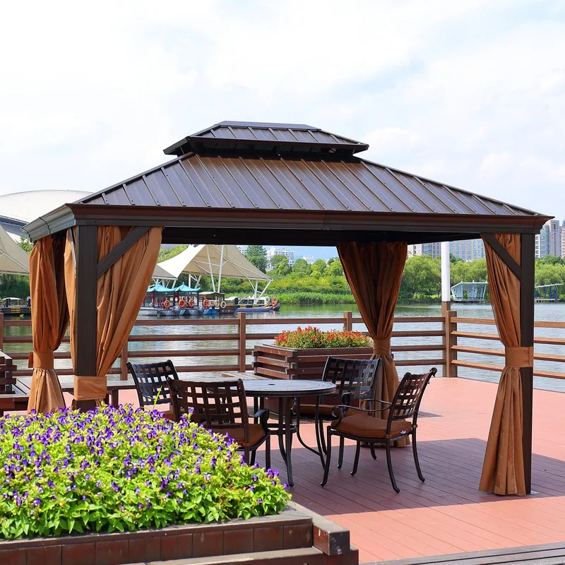 Paviljong Sunsetia 3,65x4,85x2/2,7M - brun/beige - Hage - Uterom & feriehus - Lysthus & gazebo