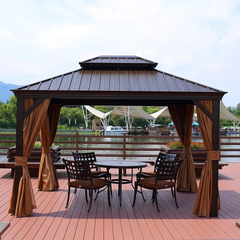 Paviljong Sunsetia 3,65x4,85x2/2,7M - brun/beige - Hage - Uterom & feriehus - Lysthus & gazebo