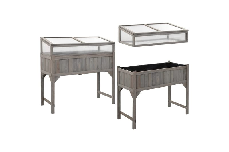 Forhøyet plantekasse med drivhus 110x54x120 cm heltre gran - Grå - Hagemøbler - Øvrig utendørs - Tilbehør utendørs - Hagekrukker