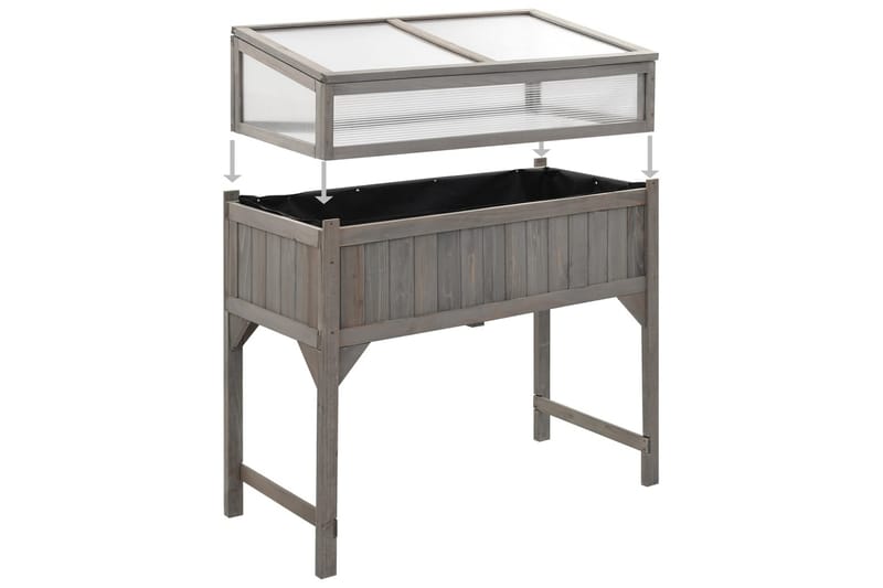 Forhøyet plantekasse med drivhus 110x54x120 cm heltre gran - Grå - Hagemøbler - Øvrig utendørs - Tilbehør utendørs - Hagekrukker