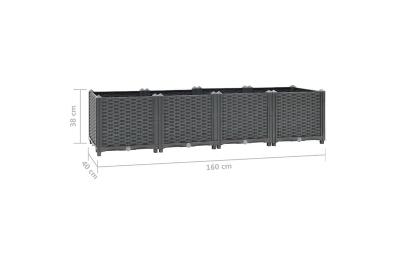 Høybed 160x40x38 cm polypropylen - Grå - Hagemøbler - Øvrig utendørs - Tilbehør utendørs - Hagekrukker