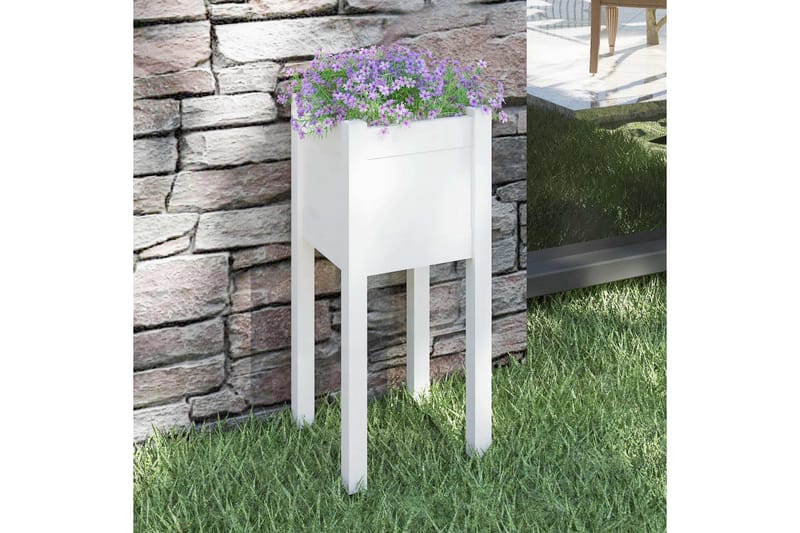 Plantekasse hvit 31x31x70 cm heltre furu - Hvit - Hagemøbler - Øvrig utendørs - Tilbehør utendørs - Hagekrukker