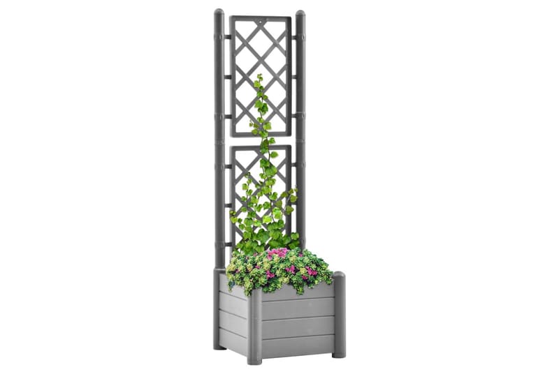 Plantekasse med espalier 43x43x142 cm PP steingrå - Grå - Hagemøbler - Øvrig utendørs - Tilbehør utendørs - Hagekrukker
