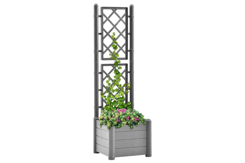 Plantekasse med espalier 43x43x142 cm PP steingrå - Grå - Blomsterkasser - Hagekrukker