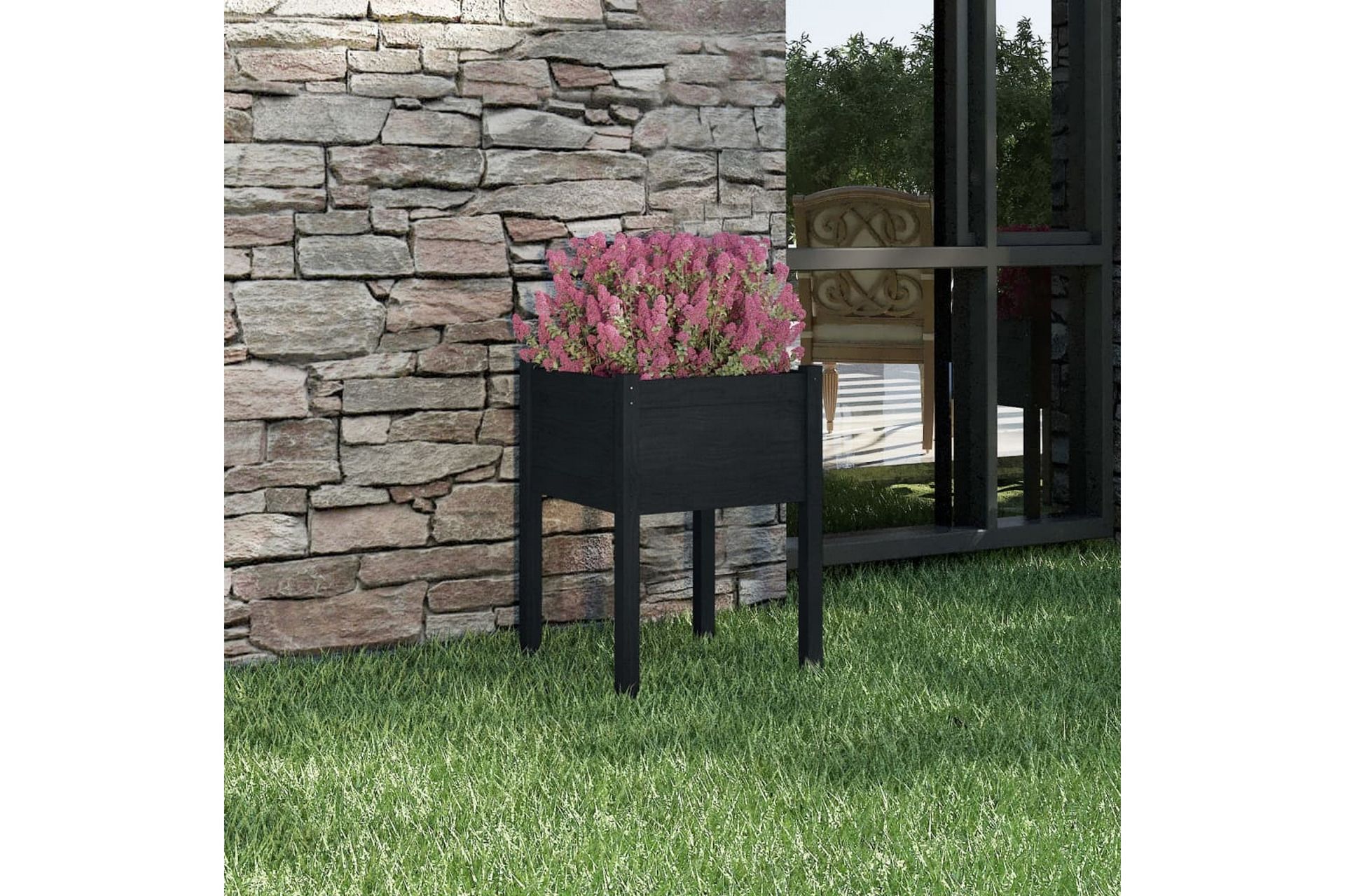 Plantekasse svart 50x50x70 cm heltre furu - Svart - Hagemøbler - Øvrig utendørs - Tilbehør utendørs - Hagekrukker