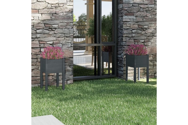 Plantekasser 2 stk 40x40x70 cm heltre furu grå - Grå - Hagemøbler - Øvrig utendørs - Tilbehør utendørs - Hagekrukker
