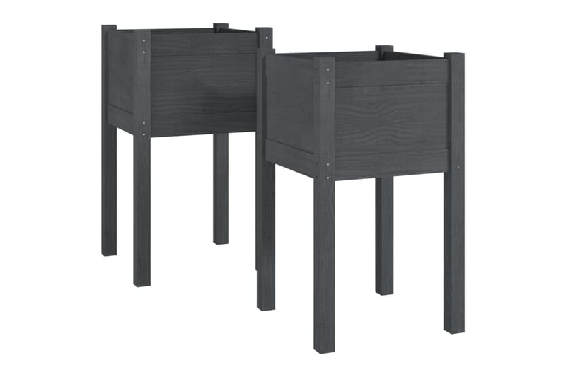Plantekasser 2 stk 40x40x70 cm heltre furu grå - Grå - Hagemøbler - Øvrig utendørs - Tilbehør utendørs - Hagekrukker