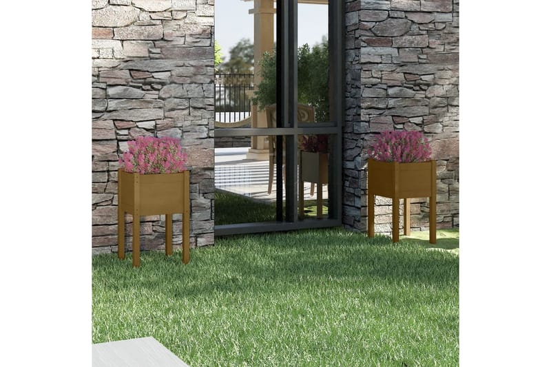 Plantekasser 2 stk 40x40x70 cm heltre furu honningbrun - Brun - Hagemøbler - Øvrig utendørs - Tilbehør utendørs - Hagekrukker