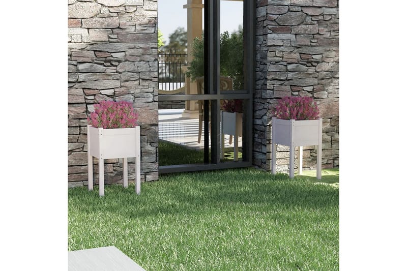 Plantekasser 2 stk 40x40x70 cm heltre furu hvit - Hvit - Hagemøbler - Øvrig utendørs - Tilbehør utendørs - Hagekrukker