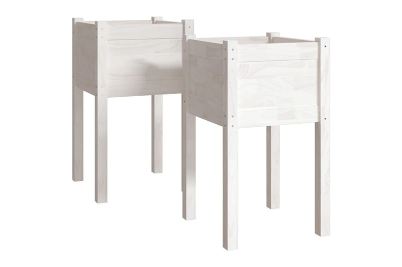 Plantekasser 2 stk 40x40x70 cm heltre furu hvit - Hvit - Hagemøbler - Øvrig utendørs - Tilbehør utendørs - Hagekrukker