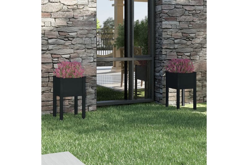 Plantekasser 2 stk 40x40x70 cm heltre furu svart - Svart - Hagemøbler - Øvrig utendørs - Tilbehør utendørs - Hagekrukker
