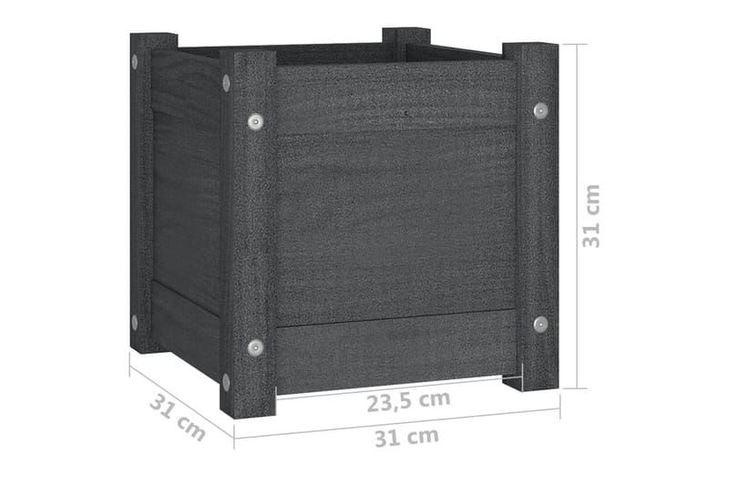 Plantekasser 2 stk grå 31x31x31 cm heltre furu - Grå - Blomsterkasser - Hagekrukker