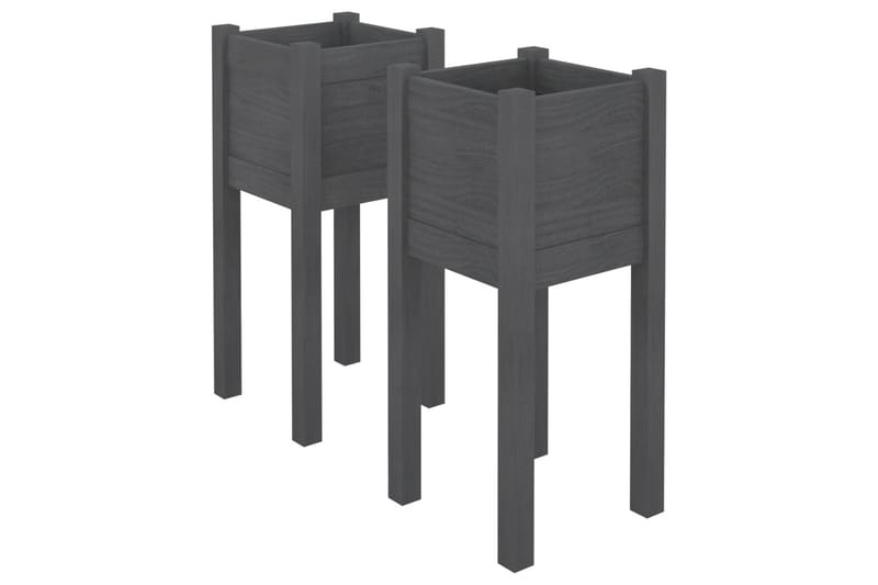 Plantekasser 2 stk grå 31x31x70 cm heltre furu - Grå - Hagemøbler - Øvrig utendørs - Tilbehør utendørs - Hagekrukker