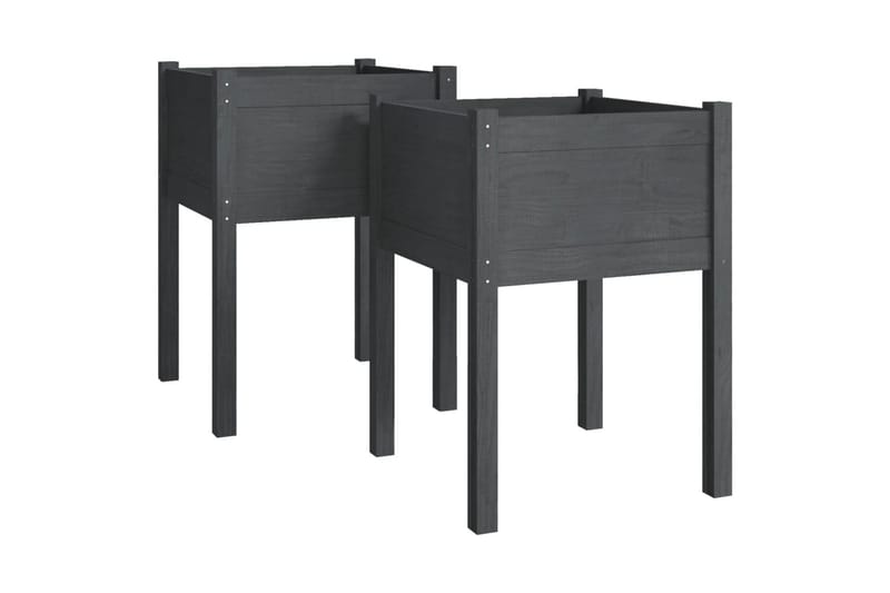 Plantekasser 2 stk grå 50x50x70 cm heltre furu - Grå - Hagemøbler - Øvrig utendørs - Tilbehør utendørs - Hagekrukker