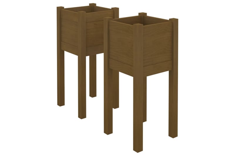 Plantekasser 2 stk honningbrun 31x31x70 cm heltre furu - Brun - Hagemøbler - Øvrig utendørs - Tilbehør utendørs - Hagekrukker