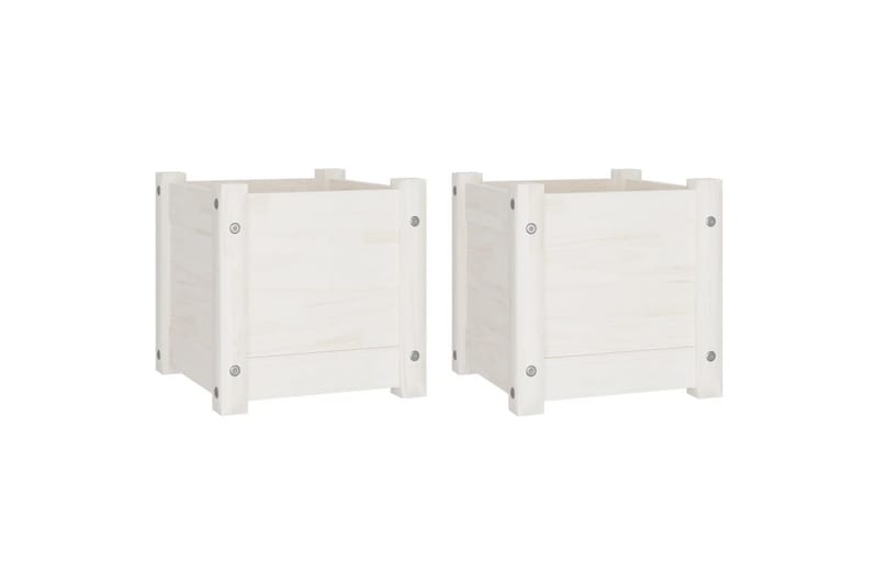 Plantekasser 2 stk hvit 31x31x31 cm heltre furu - Hvit - Hagemøbler - Øvrig utendørs - Tilbehør utendørs - Hagekrukker