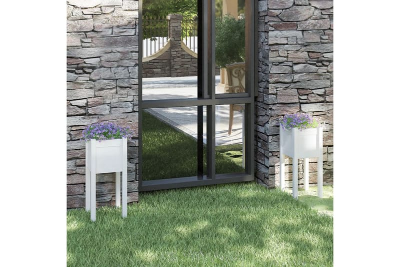 Plantekasser 2 stk hvit 31x31x70 cm heltre furu - Hvit - Hagemøbler - Øvrig utendørs - Tilbehør utendørs - Hagekrukker