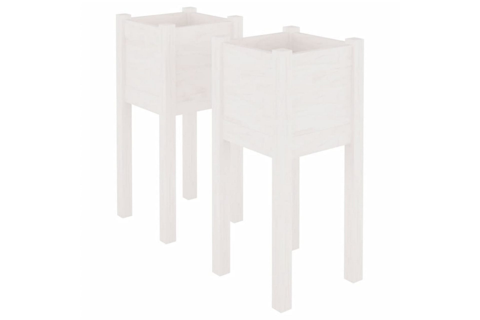 Plantekasser 2 stk hvit 31x31x70 cm heltre furu - Hvit - Hagemøbler - Øvrig utendørs - Tilbehør utendørs - Hagekrukker