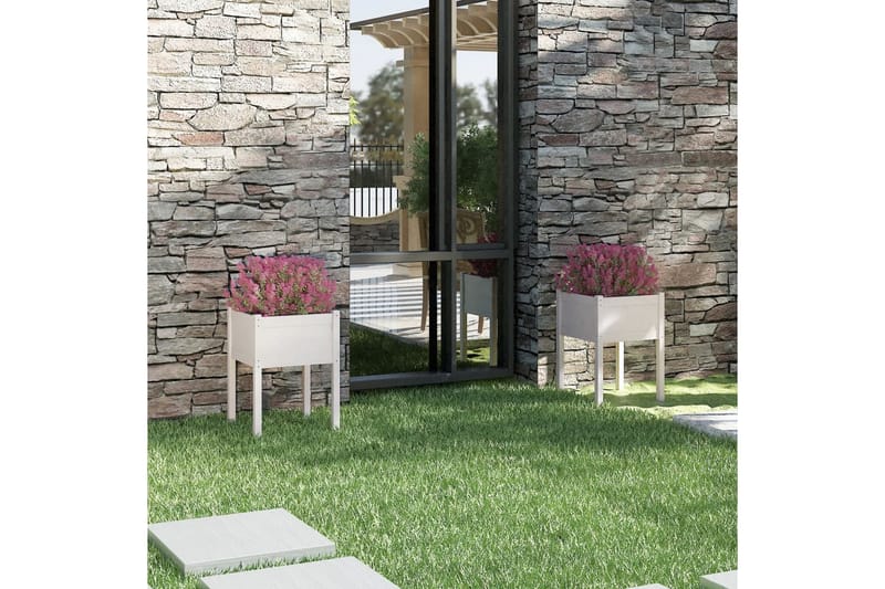 Plantekasser 2 stk hvit 50x50x70 cm heltre furu - Hvit - Hagemøbler - Øvrig utendørs - Tilbehør utendørs - Hagekrukker