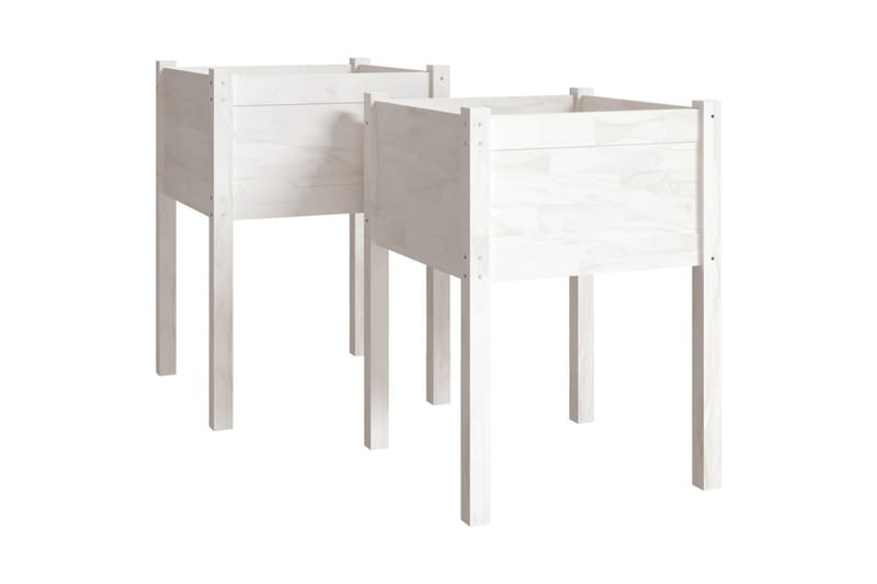 Plantekasser 2 stk hvit 50x50x70 cm heltre furu - Hvit - Hagemøbler - Øvrig utendørs - Tilbehør utendørs - Hagekrukker