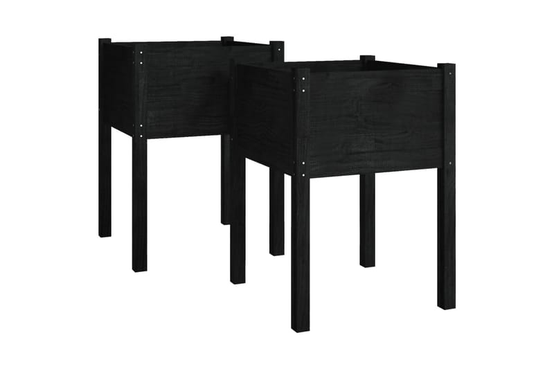 Plantekasser 2 stk svart 50x50x70 cm heltre furu - Svart - Hagemøbler - Øvrig utendørs - Tilbehør utendørs - Hagekrukker