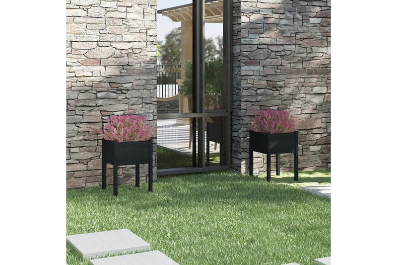 Plantekasser 2 stk svart 50x50x70 cm heltre furu - Svart - Hagemøbler - Øvrig utendørs - Tilbehør utendørs - Hagekrukker