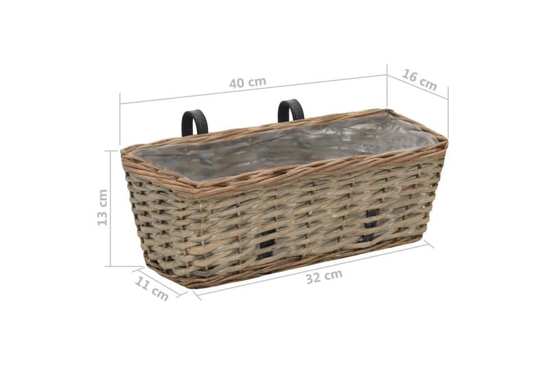 Plantekasser for balkong 2 stk flettekurv med PE-fôring 40cm - Hagemøbler - Øvrig utendørs - Tilbehør utendørs - Hagekrukker