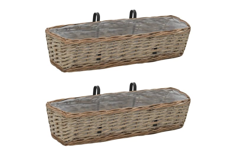Plantekasser for balkong 2 stk flettekurv med PE-fôring 60cm - Hagemøbler - Øvrig utendørs - Tilbehør utendørs - Hagekrukker