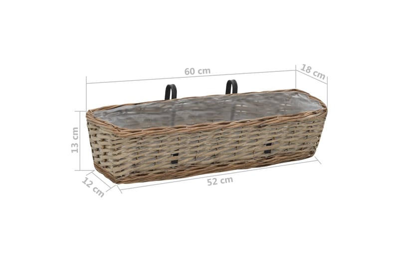 Plantekasser for balkong 2 stk flettekurv med PE-fôring 60cm - Hagemøbler - Øvrig utendørs - Tilbehør utendørs - Hagekrukker