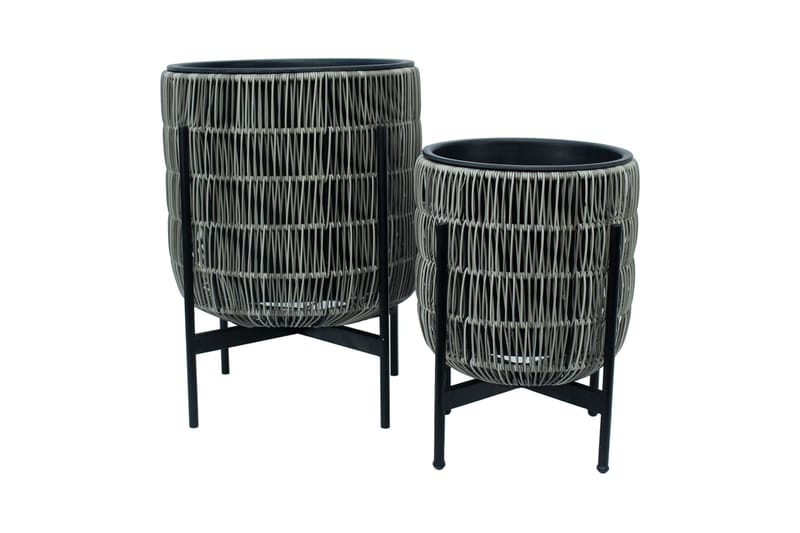 Wicker Blomsterkrukke på stativ 30x30xH38 cm Grå - Hagemøbler - Øvrig utendørs - Tilbehør utendørs - Hagekrukker
